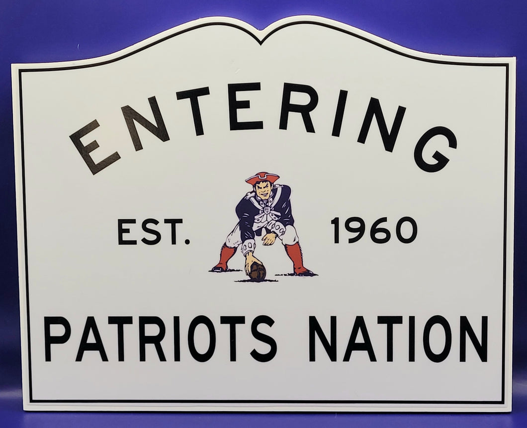 Entering Patriots Nation with Pat Patriot Sign