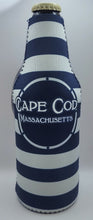 Load image into Gallery viewer, Cape Cod Navy and White Striped Bottle Koozie with Opener
